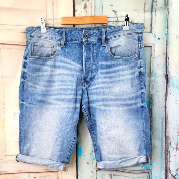 G-Star 3301 Light Blue Button Fly Jean Shorts - Picture 2 of 7